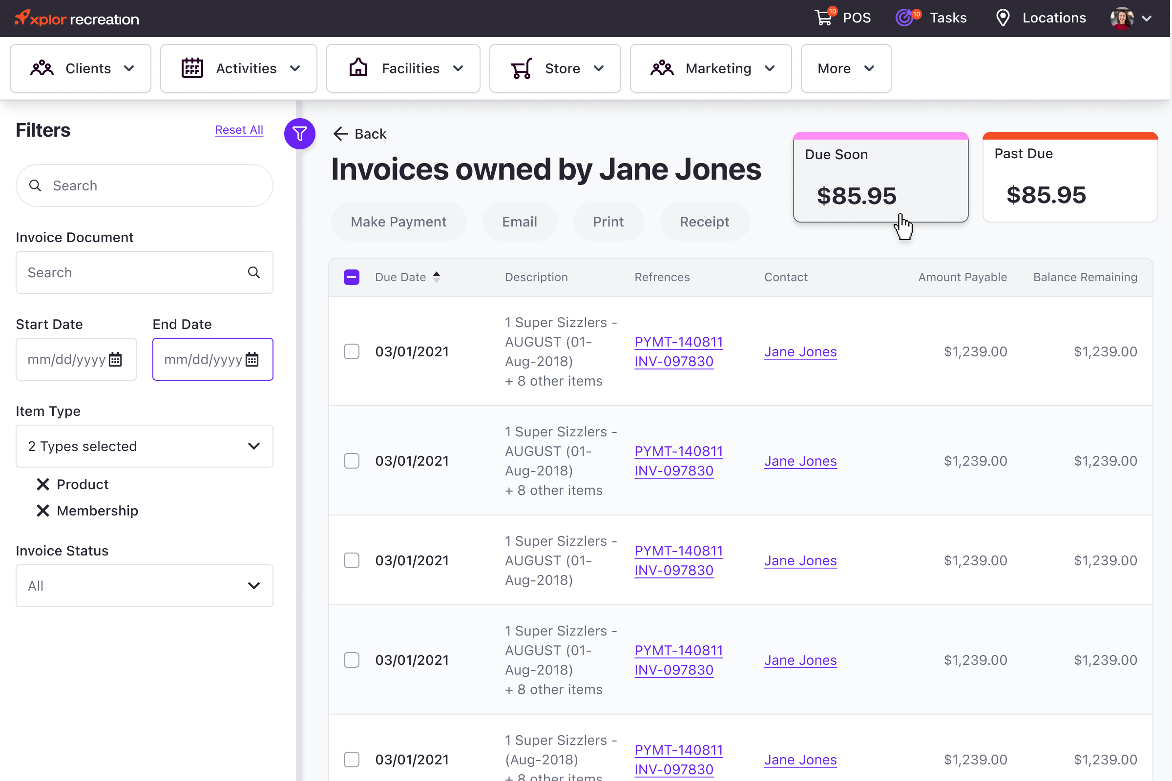 POS and Billing Online Sales Xplor Recreation
